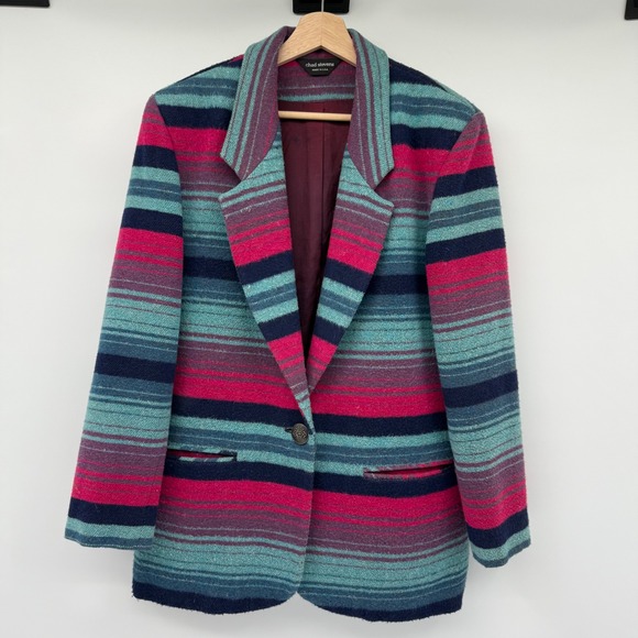 Chad Stevens Striped Wool Blend Blazer Jacket Made in USA Medium Single Button - Picture 1 of 9